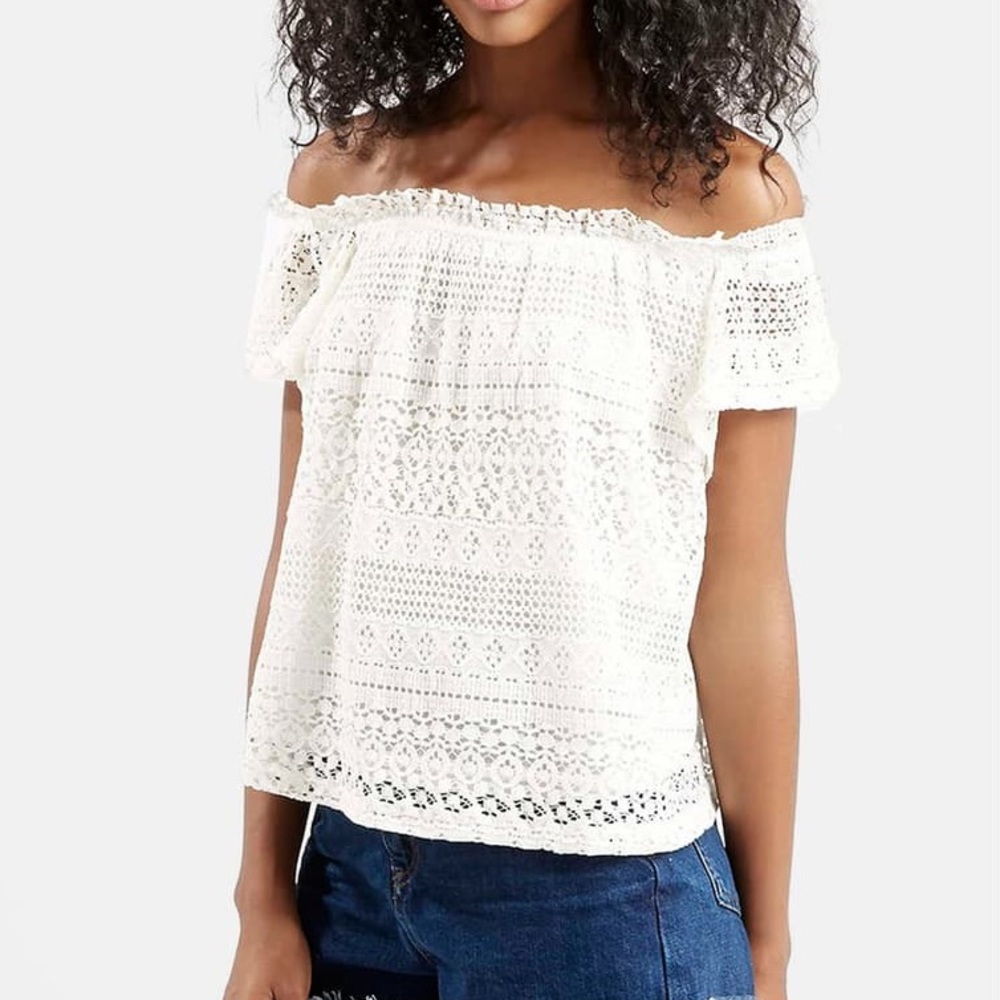 Topshop white lace eyelet off shoulder top blouse